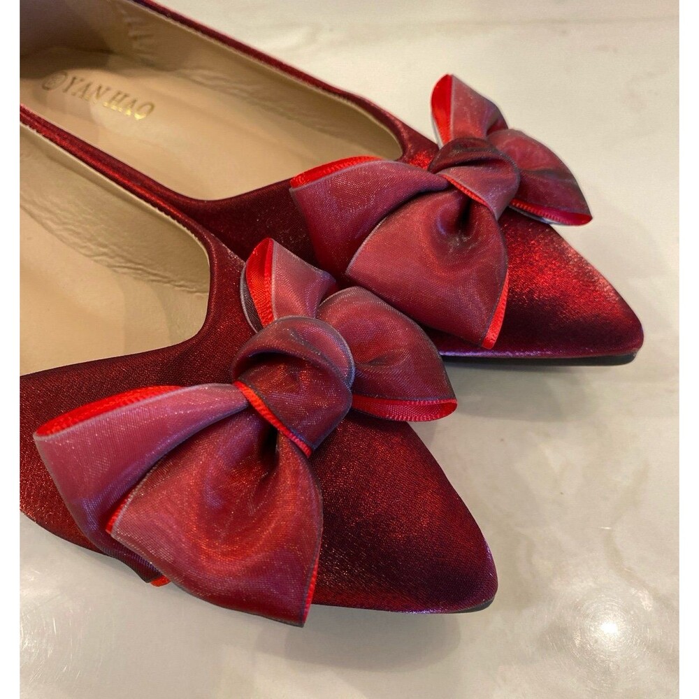 Yan Hao Unique Ruby Red Slipper Ballet Flats Sz 8… - image 3